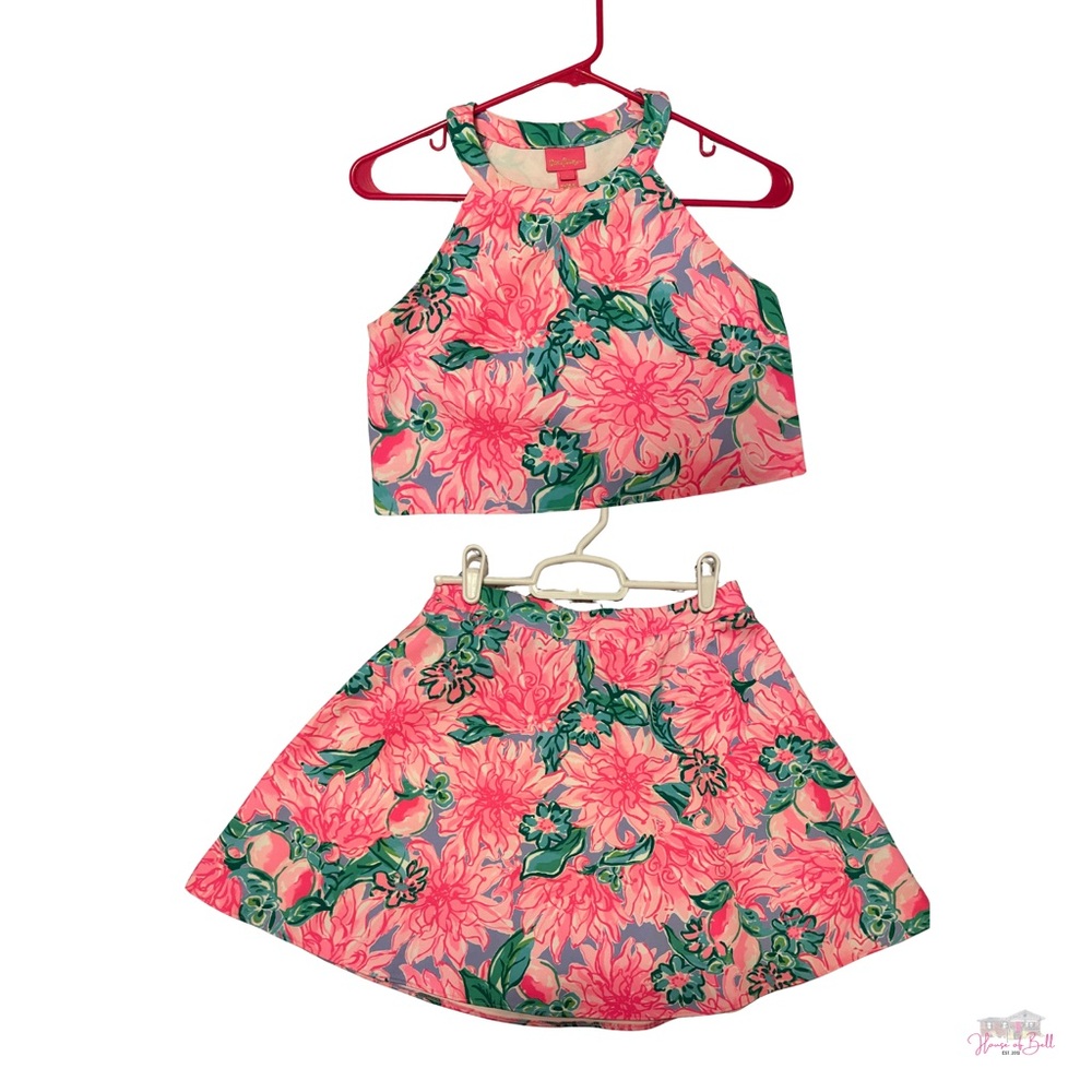 Lilly Pulitzer Girls Two-Piece Set Pink Floral Halter Crop Top & Skirt